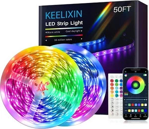 KEELIXIN LED Indoor Rope Lights 50ft RGB LED Lights Music Sync & Remote Control - Picture 1 of 7