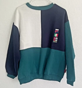 Vintage Fila Italia 90's Colorblock Soccer Crew Neck Sweater Blue Green Youth XL - Picture 1 of 6