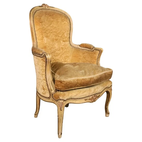 Fine Signed Maison Jansen Crushed Velvet French Louis XV Smaller Bergere Chair Cover