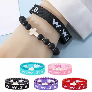 WWJD Beaded Bracelet What Would Jesus Do Woven Wristbands per Pack - Relig - Picture 1 of 17
