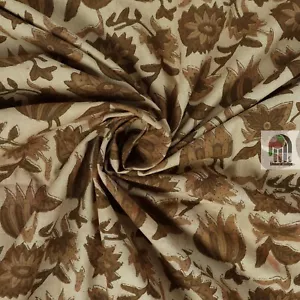 Indian Hand Block Cotton Fabric Natural New Print Handmade Sanganeri 1 Yard - Picture 1 of 6