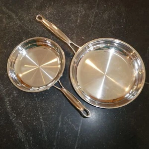 Cuisinart 722-24 10in & 722-20 8in Open Skillets Stainless No Lids Set of 2 - Picture 1 of 16