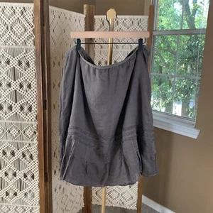 Sigrid Olsen 100% linen dark gray skirt woman 24W plus size lined subtle ruffles - Picture 1 of 12
