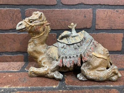 Vintage CAMEL Inkwell Painted Spelter White Metal Hinged Lid Foto 1 de 4