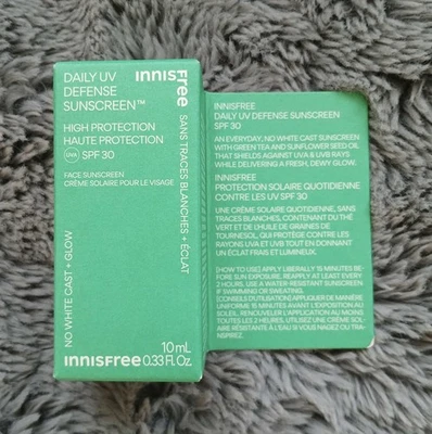 Innisfree Daily UV Defence Sunscreen SPF 30 10ml Travel Size New With Box - Image 1 of 3