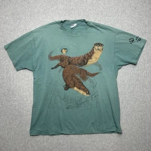 Vintage 90s River Otter Graphic Tshirt Size XL Teal Nature Single Stitch - Bild 1 von 15