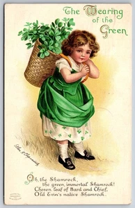 Ellen Clapsaddle St Patrick's Day ~ Lil Irish Lass ~ Back Basket Of Shamrocks ~ 1913   - Bild 1 von 2