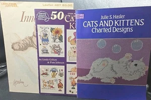 Lot Of 3 CrossStitch Pattern Books Cats & Kittens Innocence Julie Hasler Leisure - Picture 1 of 4