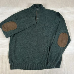 CHAPS Men's 100% Cotton Green Pullover Sweater Size XXL Brown Elbow Patches - Picture 1 of 7