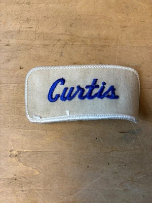 Vtg 70s CURTIS Sew On Embroidered Clothing  Uniform Name Patch BLUE & WHITE - Image 1 of 3