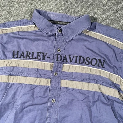 Vintage Y2K Harley Davidson Striped Mechanic Garage Shirt Mens 2XL - Photo 1/4