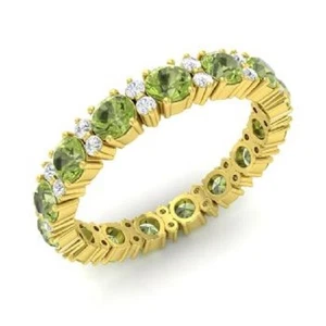 1.95 Ct Natural Peridot & Diamond Wedding Eternity Band 18K Solid Yellow Gold - Picture 1 of 4
