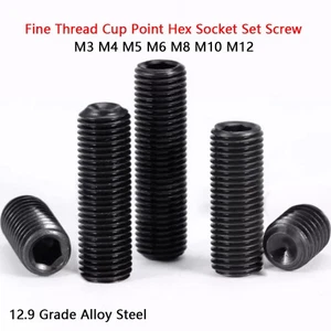 M3 M4 M5 - M12 Grub Screws Fine Thread Cup Point Hex Socket Set Screw 12.9 Black - Bild 1 von 9