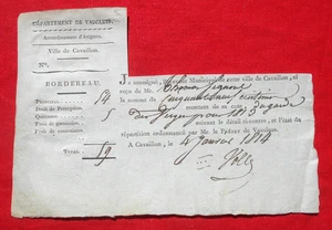 Ville de Cavaillon -  Bordereau Janvier 1814   ! - Imagen 1 de 1