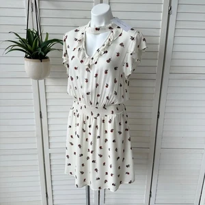 New Stevie Hender Floral Print Ruffle Keyhole Blouson Smocked Waist Dress Size L - Picture 1 of 10