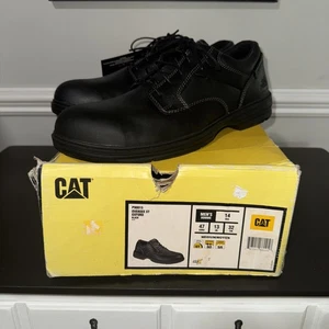 CATERPILLAR Oversee Steel Toe Work Shoe P90015 Black Leather Lace Up ERGO Sz 14 - Picture 1 of 13