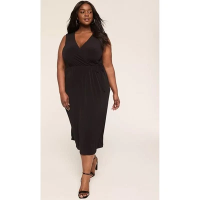 Lane Bryant Black Midi Dress Faux Wrap Sleeveless Plus Size - Image 1 of 4