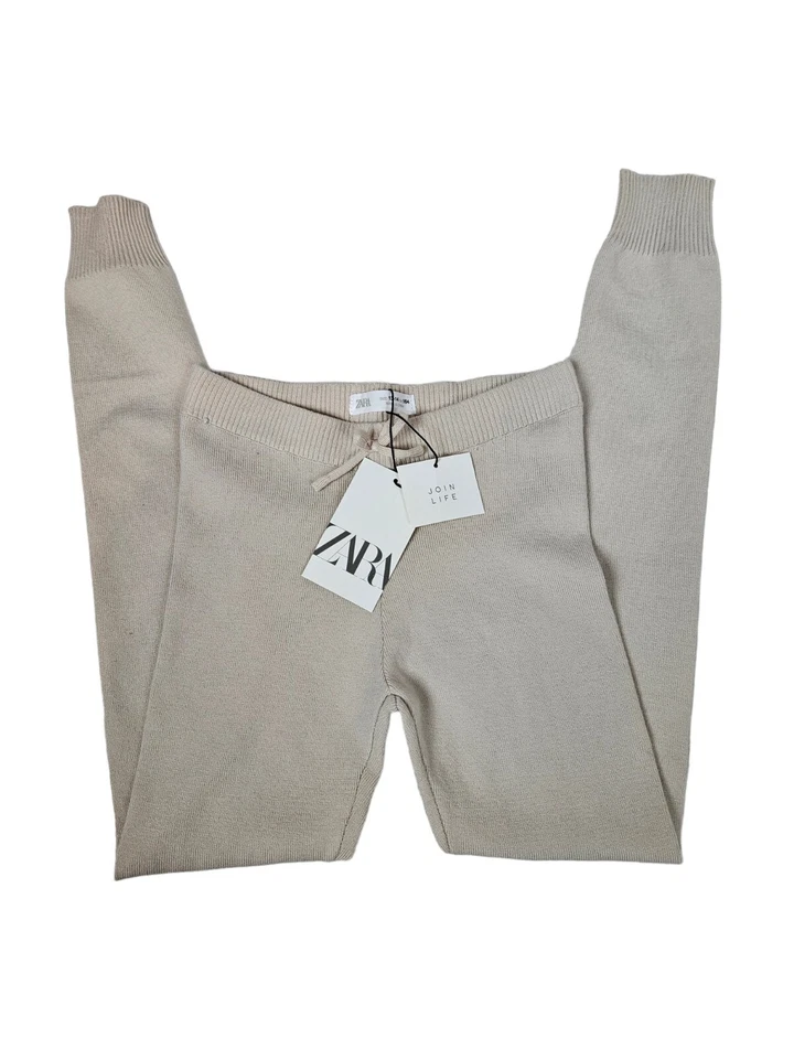 NWT Zara Taupe Ribbed Knit Leggings Size Large Zara 13/14 Girls A1 - Image 1 of 4