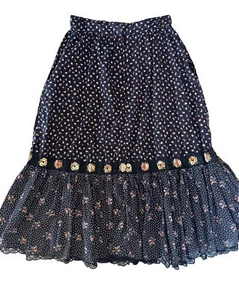 Vintage Jessica's GUNNIES Black Skirt Midi Floral Prairie Floral Lace 1970s Rare - Picture 1 of 8