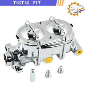 GM Brake Master Cylinder 1-1/8" Bore 4 ports Corvette Style Dual Bail Cap Chrome - Picture 1 of 7