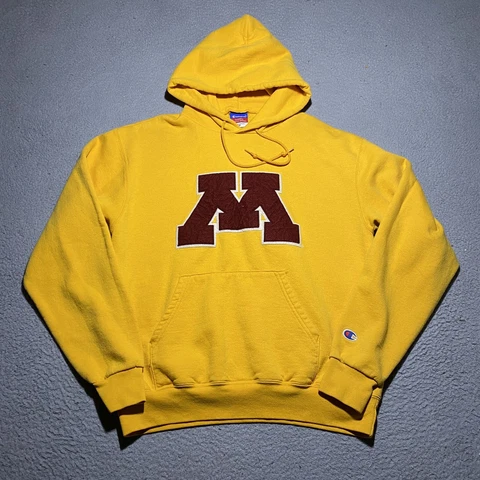 University Of Minnesota Champion Hoodie Sweatshirt Mens Medium Yellow Logo Cover