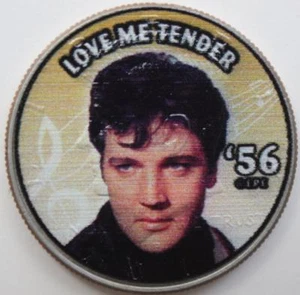 JFK KENNEDY HALF DOLLAR ELVIS PRESLEY - '56 LOVE ME TENDER COLORIZED COIN - Picture 1 of 5