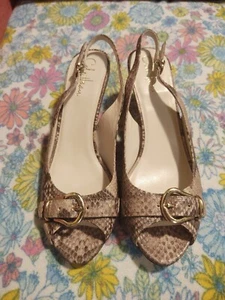 Cole Haan Sling Back Pumps Snake Print Leather Women's Size 9B Light BrownColor - Picture 1 of 9