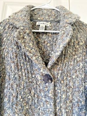 SUSAN BRISTOL Button Cardigan Sweater Sz M Gray Tan Alpaca Mohair - Image 1 of 4