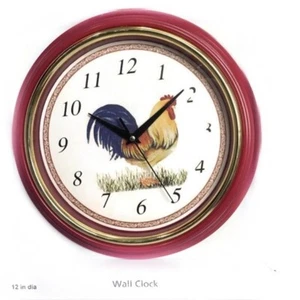 Rooster Wall Clock Round Colorful Retro MCM Vintage Style Clock 12” Red - Picture 1 of 7