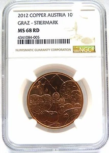 Ek 10 Euro Copper AUSTRIA 2012 Children's Austria Graz Stiermark MS 68 RD Coin - Picture 1 of 4