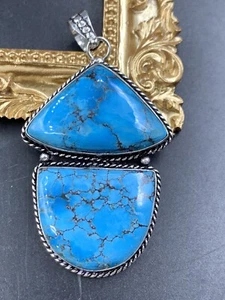 BOLD Sterling Silver High Grade Bisbee Turquoise Necklace Pendant - Afbeelding 1 van 12