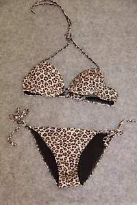 BIKINI SET BANDEAU GRÖSSE 34 A BEIGE TIERFELLOPTIK PUSH UP H&M - Bild 1 von 2