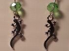 Silberton Eidechse Gecko Leguan grün facettiert Glas Perle Mode Ohrringe-Schmuck
