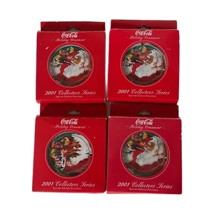 4 Stück Coca Cola Coke Holiday Ornaments Scheiben 2001 Sammlerserie SANTA - Bild 1 von 2