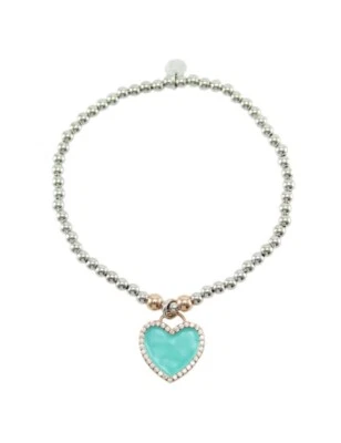 Bracciale Elastico I Giampini Argento 925 Charms Cuore Smaltato Celeste Zirconi - Immagine 1 di 2