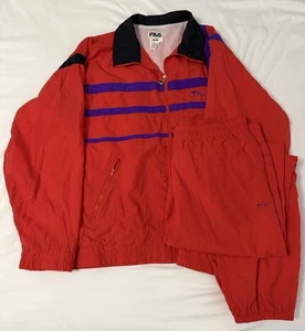 Fila Vintage Mens Red Zip Up Jacket And Jogger Pants 2 Piece Tracksuit Size 3XL - Picture 1 of 15