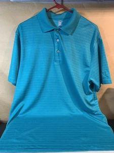 Men’s PGA Tour Large Aqua Blue Short Sleeve Golf Shirt - Picture 1 of 7