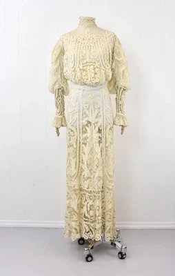 Antique 1905 Edwardian Ivory Tape Lace Summer Afternoon Tea Dress Gown - Image 1 of 4
