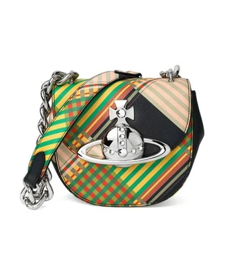 VIVIENNE WESTWOOD Jodie black tartan coated canvas saddle bag authentic NWT - Image 1 of 4