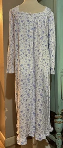 Camisón Eileen West Talla Grande L Azul Floral Manga Larga Cottage Core Prairie - Imagen 1 de 17