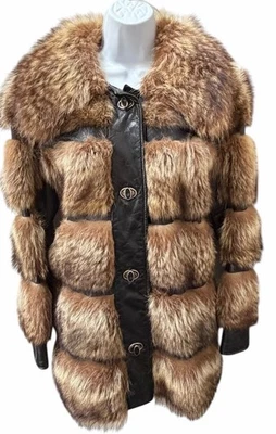 Vintage 60s/70s Thorpe Fox Fur & Leather Coat Collar Turn Lock Buttons Pockets - Image 1 of 4