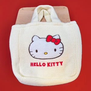 Sanrio Hello Kitty Strick Beuteltasche Tasche Satin gefüttert bestickt nur in Japan verkauft Vintage - Bild 1 von 10