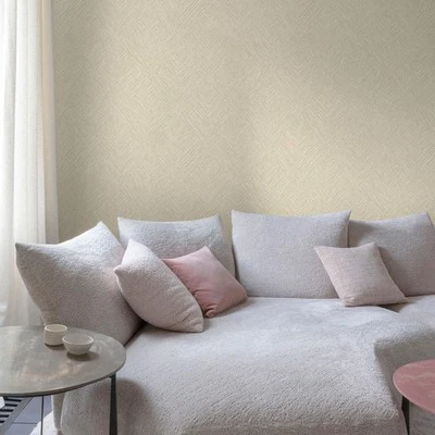 Beige Wallpaper Diagonal Weave Loni Plain Vinyl Woven Texture Grandeco PW3003 - Image 1 of 2