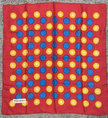 Bufanda de seda multicolor roja estampada vintage rara Yves Saint Laurent cuadrada grande Foto 1 de 4