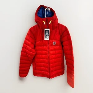 Fjallraven Mens Expedition Pack Down Jacket Flame Orange Un Blue Size Small - Picture 1 of 18
