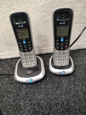 BT Cordless Home Phones 210 Twin Black Silver Home Work Office 2 Base Units - Image 1 of 4