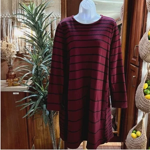 J Jill Streifen Etuikleid L Burgund Schwarz Tunika | Herbst Preppy Coastal Grunge - Bild 1 von 10