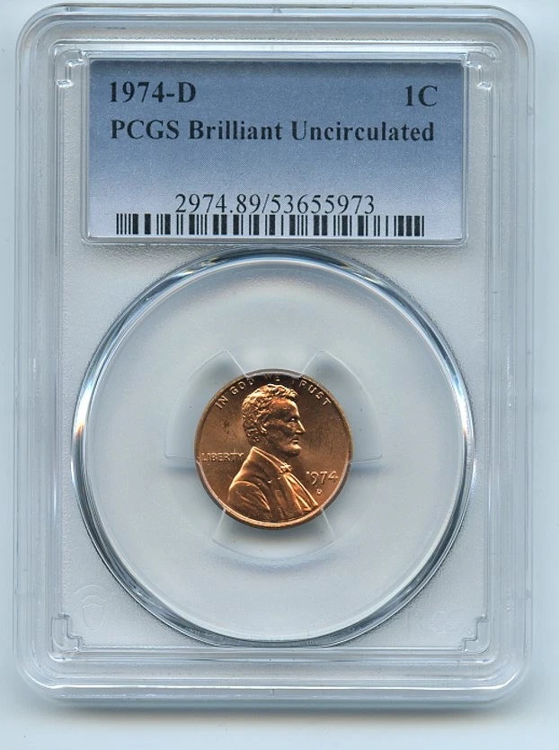 1974 D 1C Lincoln Cent PCGS Brilliant Uncirculated BU - Image 1 of 1
