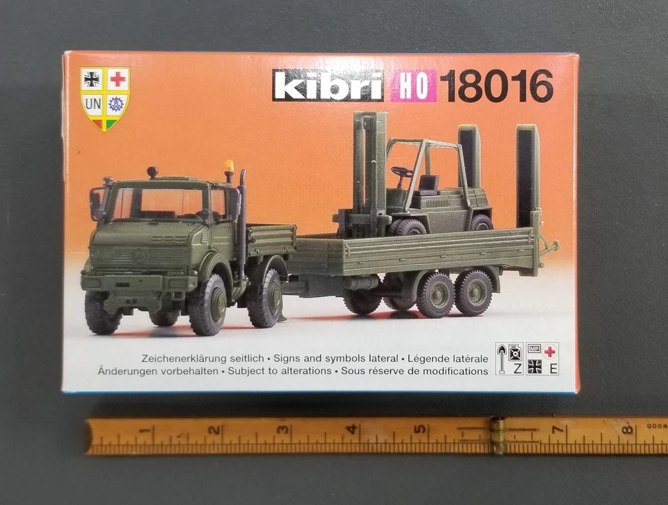 Kibri HO Model Kit 18016 MB UNIMOG & TRAILER FORKLIFT MILITARY SEALED BOX - Image 1 of 4