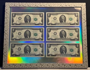Gerahmte aufeinanderfolgende Zwei Dollar Scheine! 2017A-FW-L Serie Schnitt/Kunst Display Geschenkidee - Bild 1 von 7